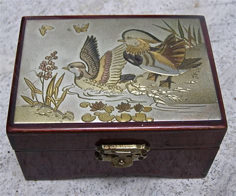 Vintage Japan Art of Chokin Etched Musical Jewelry Box Metal 